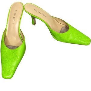 Y2k Karen Scott Lime Green Slip On Leather Mules size 7